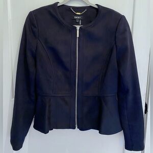 DKNY Suede Navy Modern Tailored Blazer